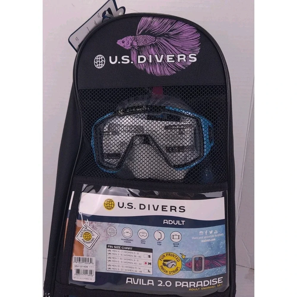 U.S. Divers‎ Avila 2.0 Paradise Adult Snorkel Set Betta Black Blue Size Medium